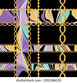 Golden chains with abstract pattern. Vector Illustration.