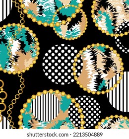 Golden chains with abstract pattern. Vector Illustration.