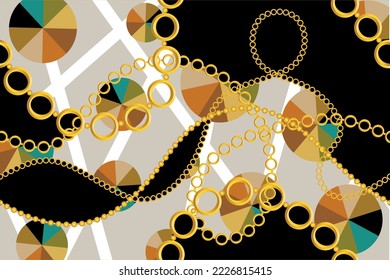 Golden chains with abstract pattern. Vector Illustration.