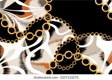 Golden chains with abstract pattern. Vector Illustration.