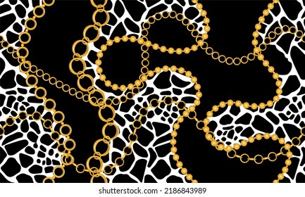 Golden chains with animal skin pattern. Vector Illustration.