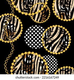 Golden chains with animal skin pattern. Vector Illustration.