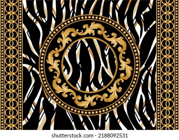 Golden chains with baroque pattern. Vector Illustration.