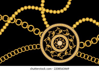 Golden chains with baroque pattern. Vector Illustration.
