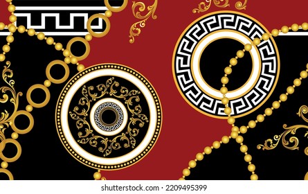 Golden chains with baroque pattern. Vector Illustration.