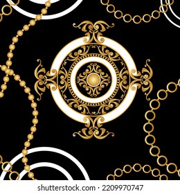 Golden chains with baroque pattern. Vector Illustration.