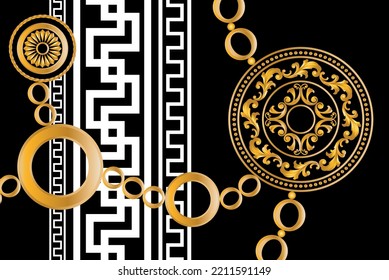 Golden chains with baroque pattern. Vector Illustration.