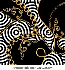 Golden chains with baroque pattern. Vector Illustration.