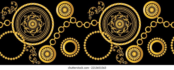 Golden chains with baroque pattern. Vector Illustration.