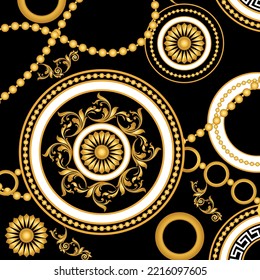 Golden chains with baroque pattern. Vector Illustration.