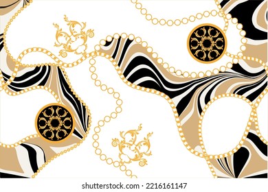 Golden chains with baroque pattern. Vector Illustration.