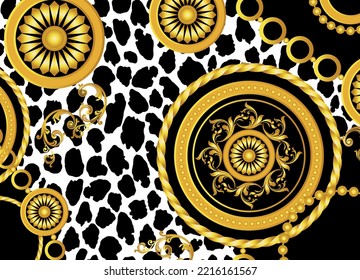 Golden chains with baroque pattern. Vector Illustration.