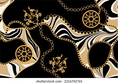 Golden chains with baroque pattern. Vector Illustration.