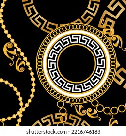 Golden chains with baroque pattern. Vector Illustration.