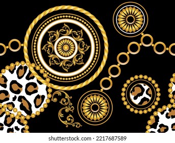 Golden chains with baroque pattern. Vector Illustration.