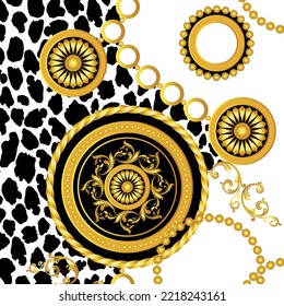 Golden chains with baroque pattern. Vector Illustration.