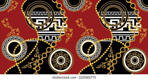 Golden chains with baroque pattern. Vector Illustration.