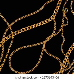 Golden chains. Belt, rope, tassel pattern