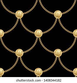 Golden Chains and Buttons Fashion Seamless Pattern.