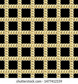 Golden chains check fashion vector seamless pattern