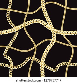 Golden chains check seamless pattern. Fashion luxury background with jewelry for textile prints, wallpapers, wrapping.