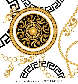 Golden chains with floral baroque pattern. Vector Illustration.