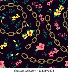 golden chains with Floral pattern with and variety of flowers