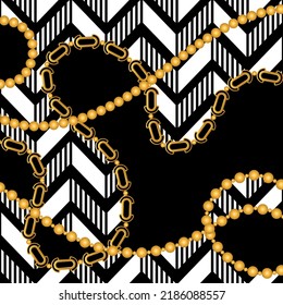 Golden chains with geometric pattern. Vector Illustration.