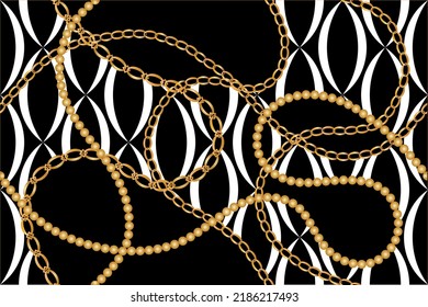 Golden chains with geometric pattern. Vector Illustration.