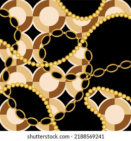 Golden chains with geometric pattern. Vector Illustration.