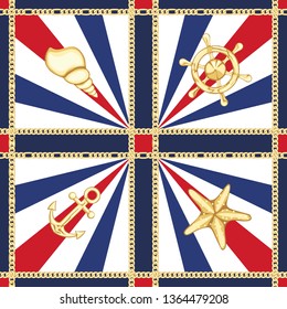 Golden Chains Luxury Seamless Pattern with Marine Print.