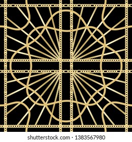 Golden Chains Luxury Seamless Pattern with Rays.