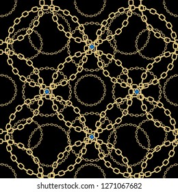 Golden chains on black background seamless pattern. eps10