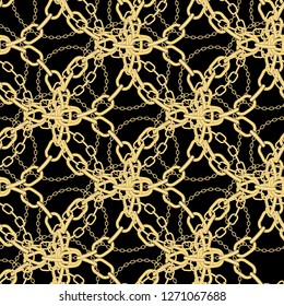 Golden chains on black background seamless pattern. eps 10