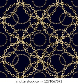 Golden chains on black background seamless pattern. eps10