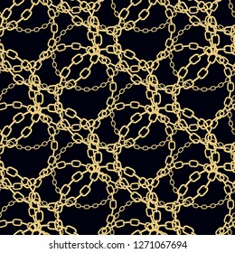 Golden chains on black background seamless pattern. eps 10