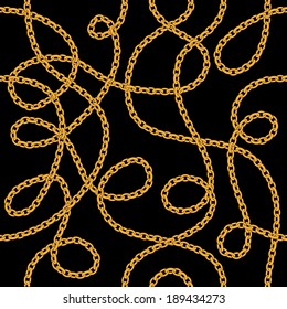 Golden chains on black background seamless pattern.