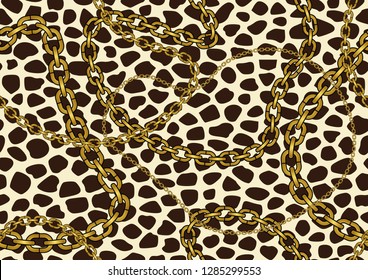 Golden Chains on Giraffe Skin, Seamless Pattern
