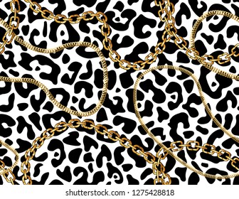 Golden Chains on Leopard Background - Seamless Pattern