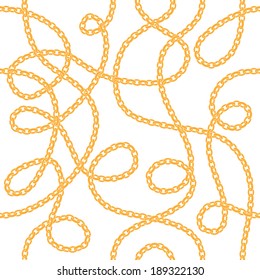 Golden chains on white background seamless pattern.