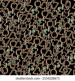 Golden Chains pattern with green and black colors. Ready to color ad print. For textile fabrics for fashion. All over and vector design