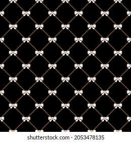 Golden chains and pearl bows background. Vector illustration.