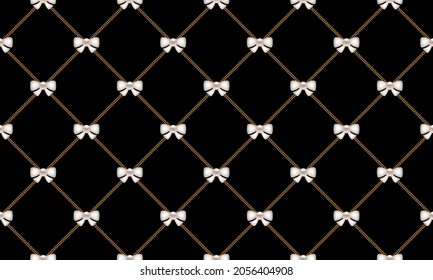 Golden chains and pearl bows background. Vector illustration.