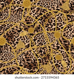 Cadenas de oro y patrón de cuerdas con leopardo de piel Vector sin costuras, y accesorios de ornamento de metal background.for tela textil moda y más.
CATEGORÍA 1
