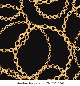 Golden Chains Seamless Pattern. Fashion Background of Gold Links. Fabric Design with Jewelry Chain for Textile, Wallpaper. Vector illustration