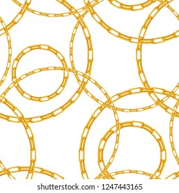 Golden Chains Seamless Pattern. Fashion Background of Gold Links. Fabric Design with Jewelry Chain for Textile, Wallpaper. Vector illustration