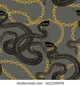 
Golden chains and snakes. Vector seamless pattern. Vintage  texture. 
