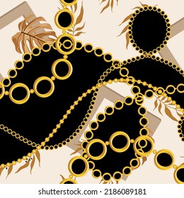 Golden chains with tropical pattern. Vector Illustration.