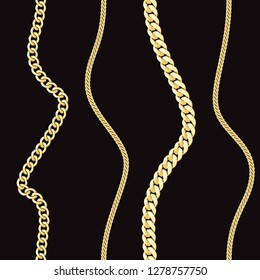 Golden chains vertical seamless pattern. Fashion luxury background with jewelry for textile prints, wallpapers, wrapping.
