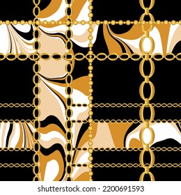 Golden chains with wavy pattern. Vector Illustration.